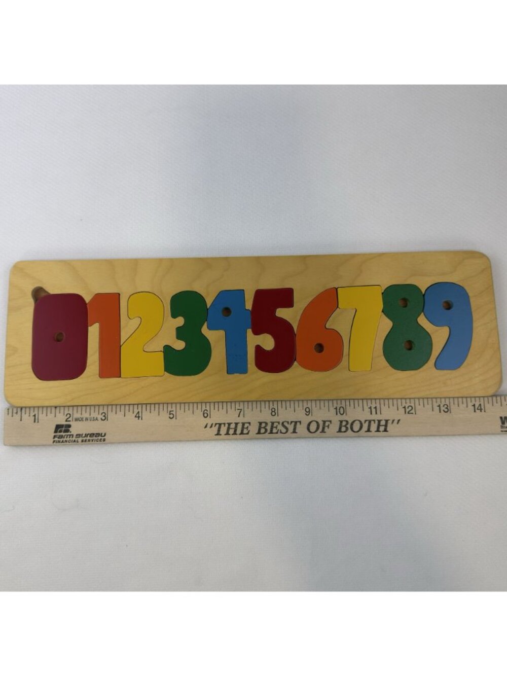 Wooden Number Puzzle Board 14.5" Brightly Colored Educational Toy Numbers 0 To 9 - Picture 6 of 8